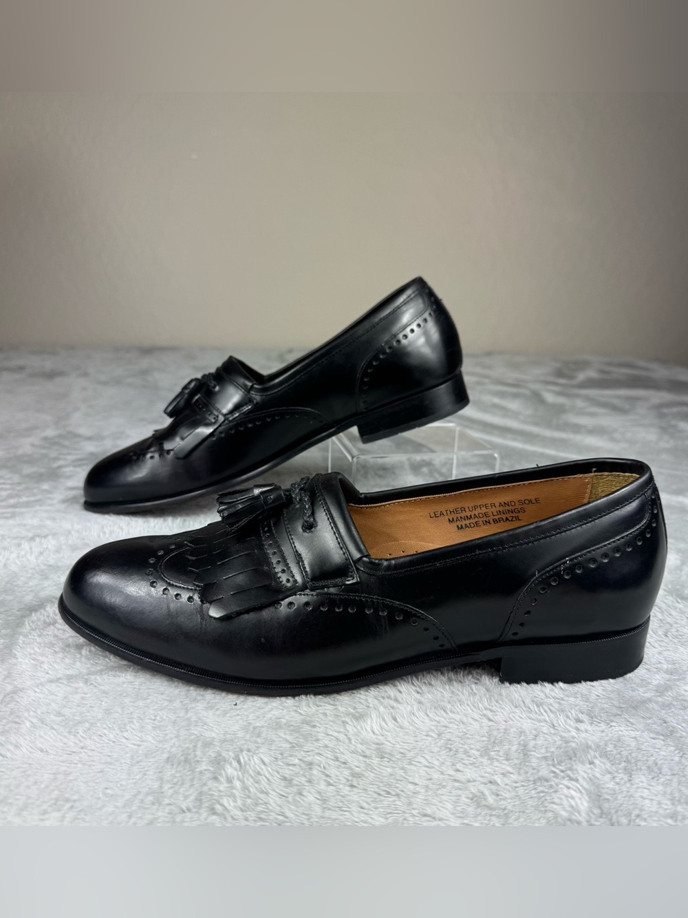 Stacy Adams Mens Size 9.5 M Tassel Kilt Slip On Loafer Shoes Black Preppy
